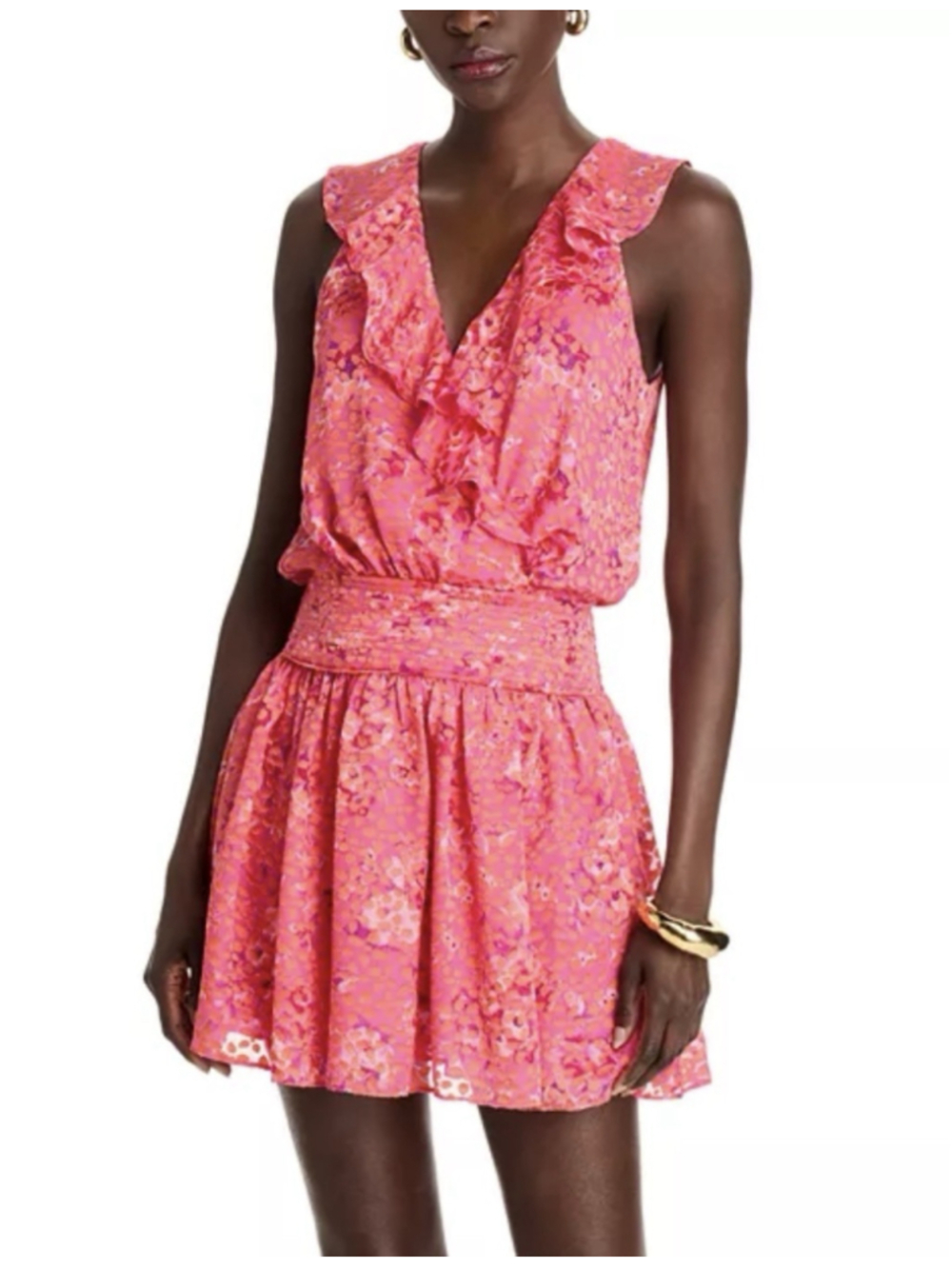 Ramy Brook Juno Floral Ruffled Smocked Mini Dress XXS Pink Party Wedding Guest